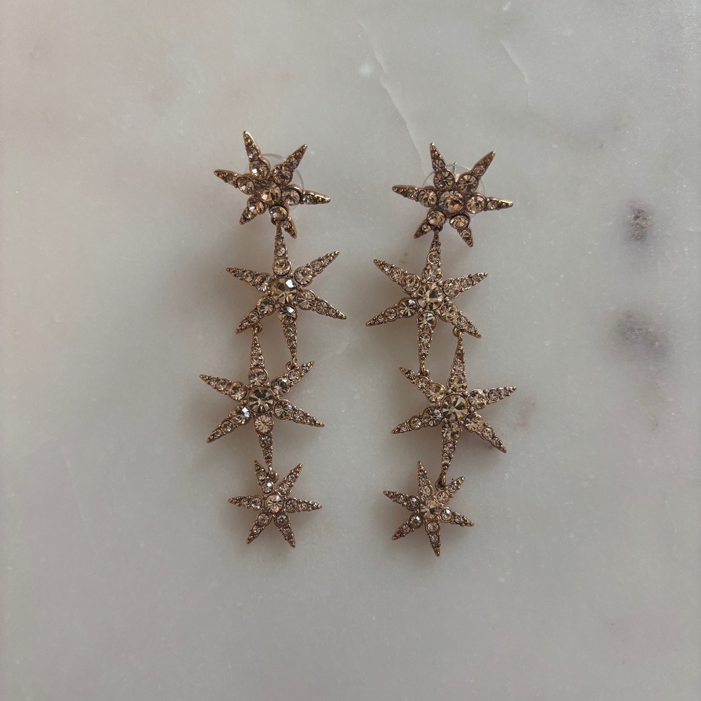 India Hicks Rose Gold Tone Falling Star Pave Diamond Earrings, NWOT